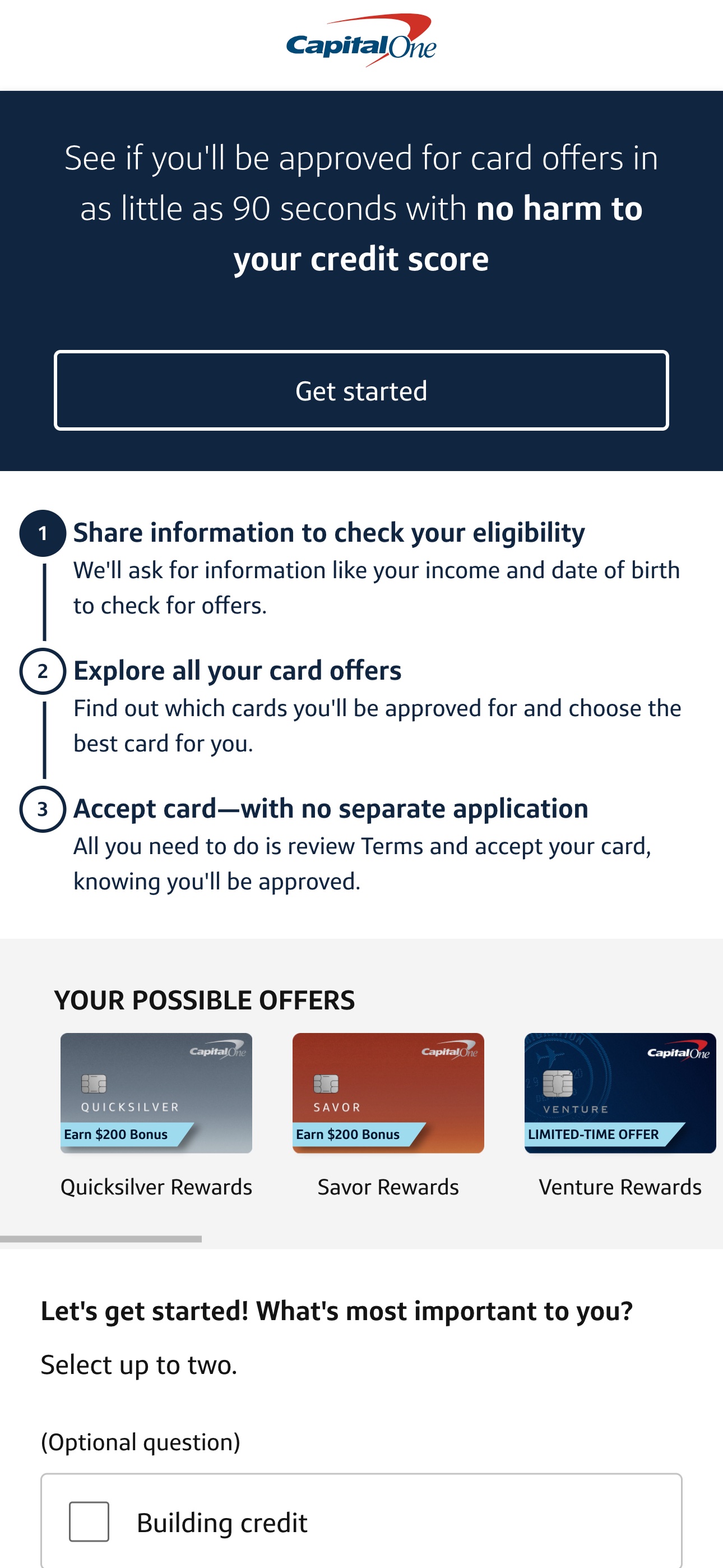 Credit card application experience